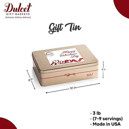 Dulcet Gift Baskets Valentine’s Day Assortment Tin Box- Delicious Gourmet Confection Gift Set - Variety Of Freshly Baked Cookies, Brownies & Rugelah In Many Flavors- Handmade Baked Goods Gift Box - style: Valentine's Day