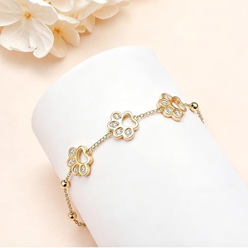 DAOCHONG Pet Paw Print Bracelet for Women Pet Memorial Jewelry | Sterling Silver Dog Cat Paw Bracelet | Pet Loss Sympathy Gift | Birthday Xmas Present for Pet Lover Mom Wife - style: Gold-Paw Print bracelet