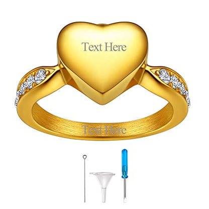 Richsteel Stainless Steel Heart/Claddagh Cremation Urn Ring for Ashes - color: 05-Gold-Heart-Personalized