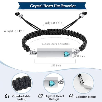 Hearbeingt Crystal Heart Cremation Jewelry Bar Urn Bracelet for Ashes - color: Silver-Light Blue stone