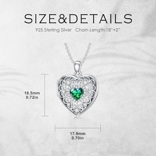 Heart Locket Necklace 925 Sterling Silver Personalized Picture Locket Pendant Birthday Christmas Jewelry Memorial Gifts for Women - color: May Crystal Locket
