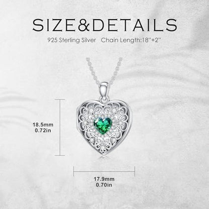 Heart Locket Necklace 925 Sterling Silver Personalized Picture Locket Pendant Birthday Christmas Jewelry Memorial Gifts for Women - color: May Crystal Locket