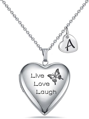 MUERDOU Butterfly Locket Necklace that Holds Pictures Initial Alphabet Letter Heart Shaped Photo Memory Locket Pendant Necklace - style: AA