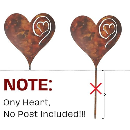 Marsrut Heart Garden Stake, Metal Garden Rusted Heart Pillar, Heart-Shaped Inserted Love Stakes for Use in ihe Plant Yard Garden, Made of Metal, 14Ga Thickness, Ony Heart, No Post Included