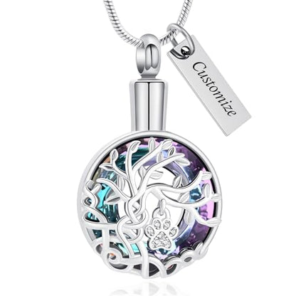 zeqingjw Pet Cremation Jewelry Tree of Life Urn Necklace for Ashes for Dog/Cat Funeral Ashes Keepsake Paw Print Urn Pendant Memorial Jewellery - color: Customize