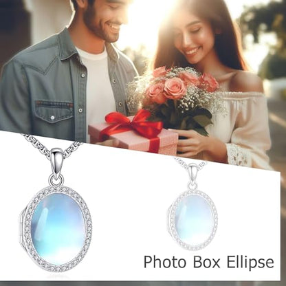 ONEFINITY Locket Necklace Photo Necklace Memorial Jewelry Gifts for Women Mom Wife - color: Moonstone