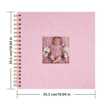 Scrapbook Photo Album, Linen Covered, 10x10 Inches, 40 Sheets/80 Pages | Hardcover Kraft White Pages, Wedding Guest Book, Travel Memory Book, Christmas, Baby Shower Keepsake, Family Album - color: Pink, size: 10x10 Inch 80 Pages