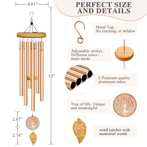 Memorial Wind Chimes for Loss of Loved One, Sympathy Wind Chimes with Tree of Life, Remembrance in Memory of Mom Dad, Bereavement and Condolence Memorial Gifts(Rose Gold) - size: B-Golden-Loved One