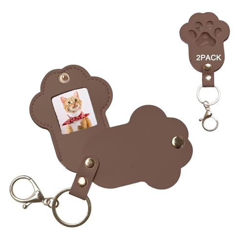 Pet Memorial Keychain Dog Paw Keepsake Photo Holder - color: 2pack Brown