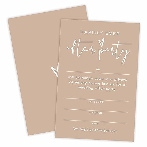 TPYEN Happily Ever After Party Invitations, Minimalist Brown Wedding Reception Party Invitation, Celebration for Bride & Groom, Party Favor & Supplies - A04 - color: Brown