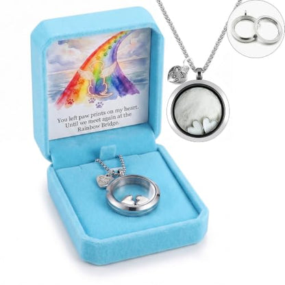 Dog Fur Keepsake Necklace, Transparent Glass Memorial Pendant for Fur Hair Ashes, Pet Urn Necklace with Paw Charm, Pet Loss Jewelry Gift (Glass Circle - Dog) - color: Dog Memorial Locket