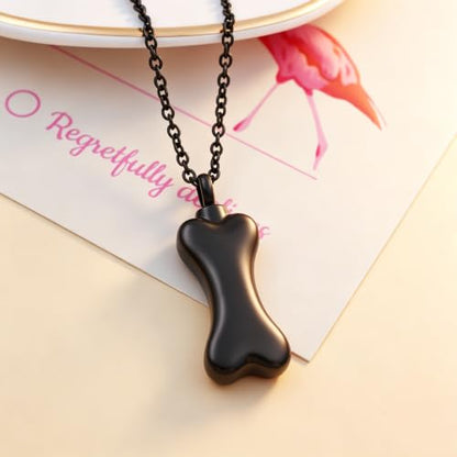 Custom Dog Bone Memorial Pendant Necklace with Paw Print, Stainless Steel Personalized Pet Cremation Jewelry Puppy Animal Urn Pendant Best Friends Friendship Pet Keepsake Gifts Dog Urn Necklace for Ashes for Dog Lovers - color: Black