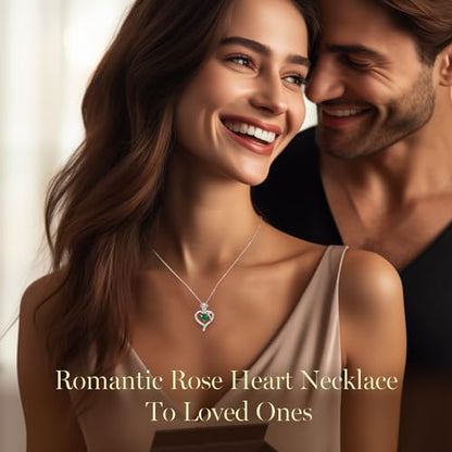 925 Sterling Silver Rose Love Heart Birthstone Necklaces for Women Jewelry | Hypoallergenic Nickel-Free & Lead-Free Pendant,Birthday Anniversary Christmas Gift for Women Wife Mom Girlfriend - color: White Gold-08-Aug
