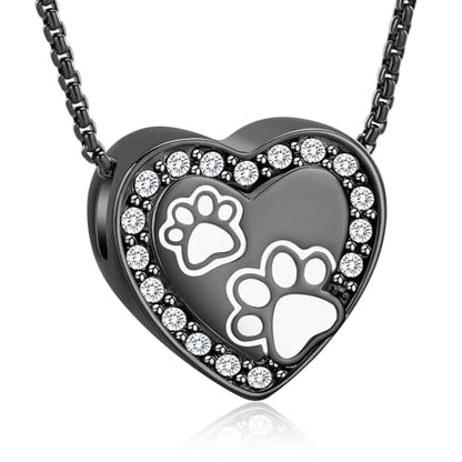 Oinsi Pet Cremation Jewelry - Heart Urn Necklaces for Dog Cat Ashes Keepsake Pet Paw Memorial Urn Pendant Ash Holder for Women Men - color: Black