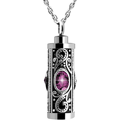 XIUDA Crystal Cremation Urn Necklace for Ashes Keepsake Stainless Steel Memorial Pendant with Flower - color: Purple