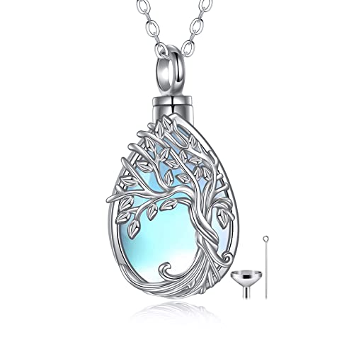 ONEFINITY Tree of Life Urn Necklaces for Ashes 925 Sterling Silver Tree of Life Crystal Cremation Jewelry for Ashes Memory Jewelry for Women Men - style: Moonstone