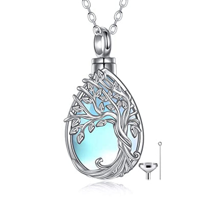 ONEFINITY Tree of Life Urn Necklaces for Ashes 925 Sterling Silver Tree of Life Crystal Cremation Jewelry for Ashes Memory Jewelry for Women Men - style: Moonstone