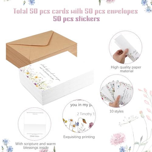 Affrolling 50 Pcs Christian Thank You Cards Bulk with Envelopes Stickers - style: Wildflower