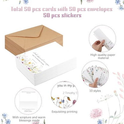 Affrolling 50 Pcs Christian Thank You Cards Bulk with Envelopes Stickers - style: Wildflower