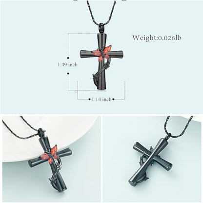 Imrsanl Cross with Butterfly Urn Necklaces for Ashes for Women - color: Black Red