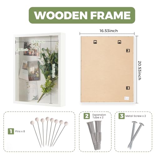Muzilife 16x20 Shadow Box Wood Picture Frame, 2.16 Deep, Real Glass, White - color: White, size: 16x20