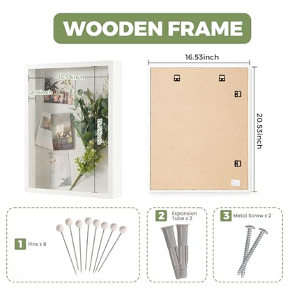 Muzilife 16x20 Shadow Box Wood Picture Frame, 2.16 Deep, Real Glass, White - color: White, size: 16x20
