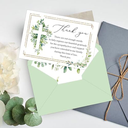 FYSUIMU 24 Pcs Funeral Thank You Cards with Envelopes & Stickers 4×6 Inch Watercolor Eucalyptus Leaves Sympathy Bereavement Card for Memorial Service Family Friends Loved Ones Celebration of Life