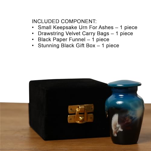 Small Cremation Urns for Human Ashes Adult Male Female | Sacred Dove Painted Mini Ash Container | Mini Keepsake Urn | Velvet Carry Bag | Paper Funnel | Beautiful Gift Box - color: White Dove