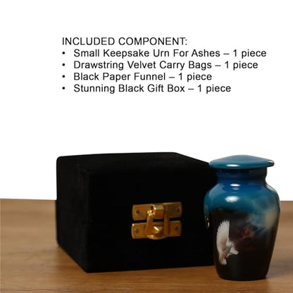 Small Cremation Urns for Human Ashes Adult Male Female | Sacred Dove Painted Mini Ash Container | Mini Keepsake Urn | Velvet Carry Bag | Paper Funnel | Beautiful Gift Box - color: White Dove