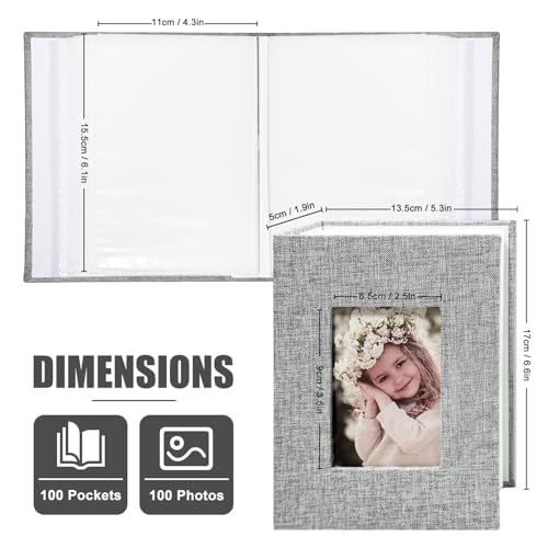 Photo Album 4x6 100 Pockets, Linen Cover Top Loader Vertical, Slip-in Picture Grey Pockets Albums for Wedding, Family, Anniversary, Baby, Vacation - color: Grey, size: 100 Pockets