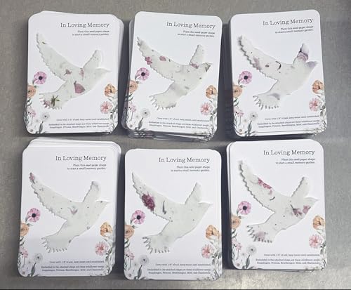 Of The Earth Handmade Paper - Custom Memorial Favors - In Loving Memory Recycled Card 3.5" x 4.875" w/Seed Paper Shapes - Set of 16 (ILM Bird (Ranunculus)) - color: ILM Bird (Ranunculus)