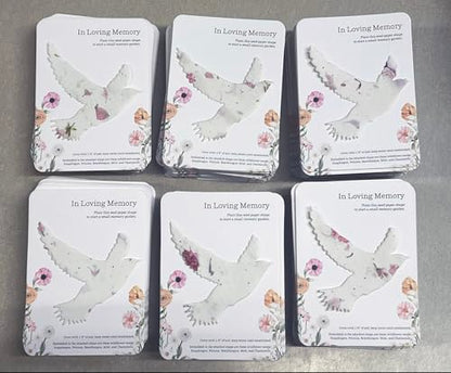 Of The Earth Handmade Paper - Custom Memorial Favors - In Loving Memory Recycled Card 3.5" x 4.875" w/Seed Paper Shapes - Set of 16 (ILM Bird (Ranunculus)) - color: ILM Bird (Ranunculus)