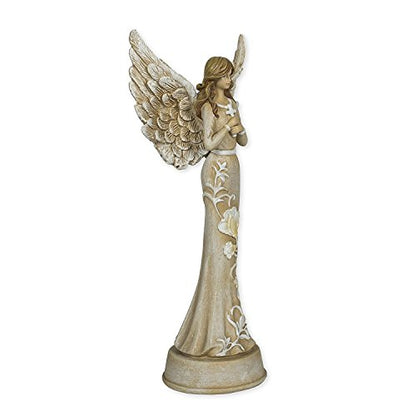 Embossed Blossom Flowers Angel 11 inch Resin Stone Table Top Figurine Statue