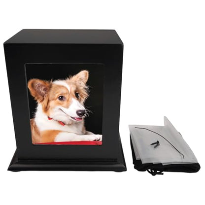 Pet Urn for Ashes Wooden Memorial Urn Dogs & Cats with Photo Frame Black - color: Black
