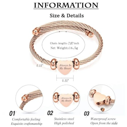 zeqingjw Heart Cremation Bracelet for Ashes Stainless Steel Urn Bangle Bracelet Memorial Keepsake Ash Jewelry for Women Men - color: Rose Gold