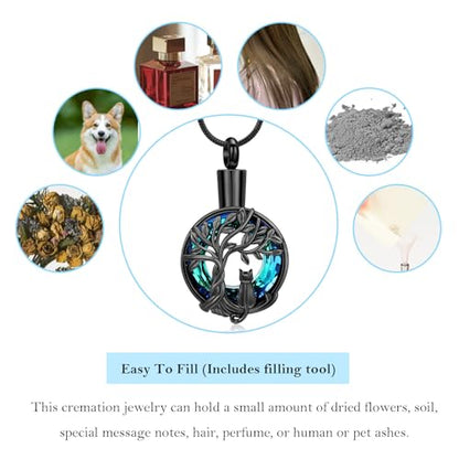 Hearbeingt Tree of Life Cremation Jewelry Paw Print Urn Necklace for Ashes - color: A-Black 2