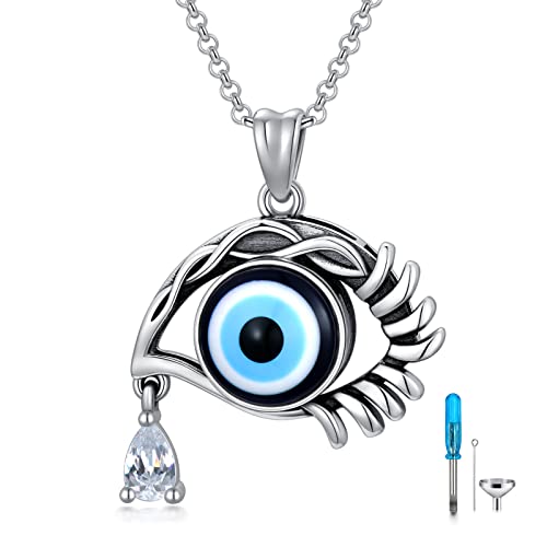 SOULMEET Cremation Jewelry for Ashes, Sterling Silver Urn Necklace for Ashes Women Men, Cherish Memories Cremation Jewelry to Keep Someone Near to You - color: K-Oxidation black Evil Eye