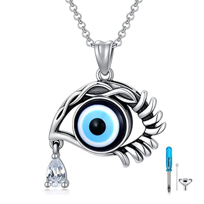 SOULMEET Cremation Jewelry for Ashes, Sterling Silver Urn Necklace for Ashes Women Men, Cherish Memories Cremation Jewelry to Keep Someone Near to You - color: K-Oxidation black Evil Eye