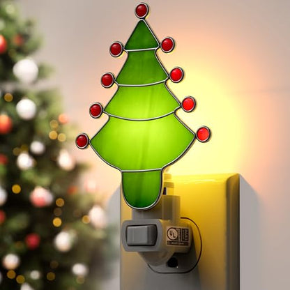 Stained Glass Christmas Tree Night Light Plug into Wall for Home - color: Green Christmas Tree