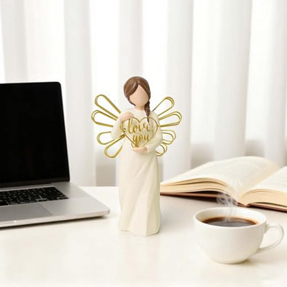 “Love You” Angel Figurine Holding Love Sign, 5.3" Hand-Painted Resin Statue | Perfect Sentimental Gift to Girlfriend, Boyfriend, Family Members, Wife, Husband, Sculpted Hand-Painted Figurine - style: Love you