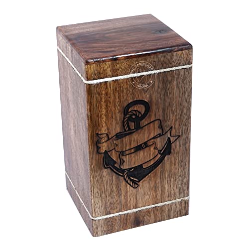 Rosewood Cremation Urns for Human Ashes Adult Large - Wooden Burial Urn for Columbarium - Funeral Urn Box (250 Cubic Inches - MW, Anchor w/Rope -2) - color: Anchor W/ Rope -2, size: 250 Cubic Inches - MW