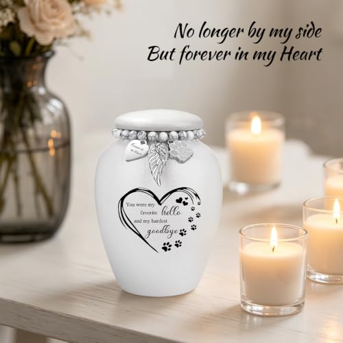 SOITIS Pet Urns for Cats Dog Urns for Ashes 4.8” Pet Urn Ceramic Small Urns - color: White Heart Paw