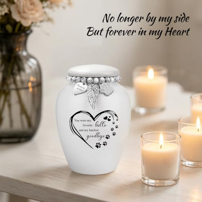 SOITIS Pet Urns for Cats Dog Urns for Ashes 4.8” Pet Urn Ceramic Small Urns - color: White Heart Paw