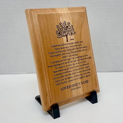 Personalized “A Limb Has Fallen” Sympathy Gift Memorial Plaque – Remembrance Gift for Loss of Loved One – Customizable Bereavement Gift – In Loving Memory Keepsake (Alder, 5x7 inch) - size: 5x7 inch