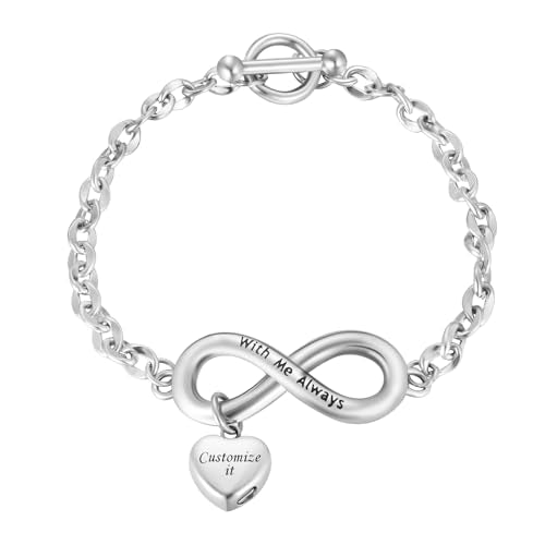 XIUDA Urn Bracelet for Ashes Cremation Bracelet Ashes Bracelet Heart Locket Holder Bangle Link Chain Women Men - color: Silver-Infinity, engraving