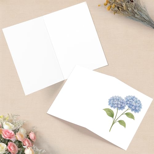 Cheerin 10 Pack Floral Cards with Envelopes - Elegant Hydrangea Stationary Cards - Flower Notecards Set for All Occasions - Hydrangea Stationery Gift 6x4 Inch