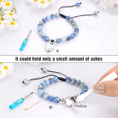XIUDA Heart Cremation Memorial Urn Bracelet 316L Stainless Steel Keepsake Jewelry Urn Bracelet for Ashes for Women-With Me Always - style: Blue Agate Projection Stone, Engraved