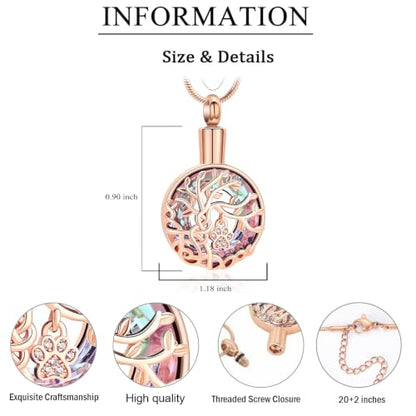zeqingjw Pet Cremation Jewelry Tree of Life Urn Necklace for Ashes for Dog/Cat Funeral Ashes Keepsake Paw Print Urn Pendant Memorial Jewellery - color: Rose Gold-Purple