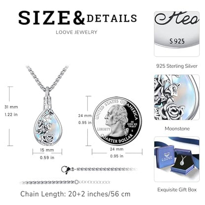 Urn Necklace for Ashes for Women/Men 925 Sterling Silver Cremation Jewelry w/Funnel Filler Memorial Jewelry Gifts - color: A-Rose- Moonstone, style: Non - Customized