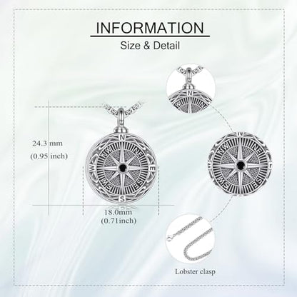 Cremation Urn Necklace for Ashes 925 Sterling Silver Moon Phase/Tree of Life/Hummingbird/Moss Agate/Opal/Compass/Mountain/Butterfly/Turquoise/Sunflower/Dragonfly/Cross Pendant Necklace Cremation Memorial Keepsake Urn Jewelry for Women Men - style: Compass